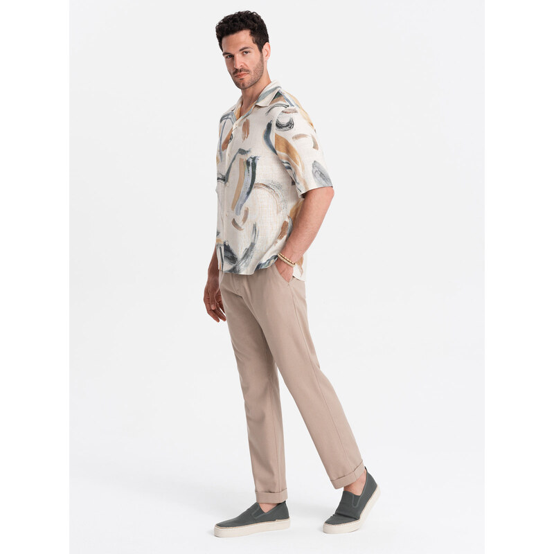 Ombre Mens linen blend rolled up chino pants - light brown