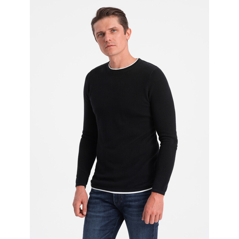 Ombre Mens cotton sweater with round neckline - black