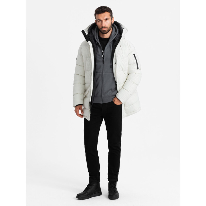 Ombre Clothing Outdoorová dlouhá pánská bunda parka - bílá V1 OM-JALJ-0201