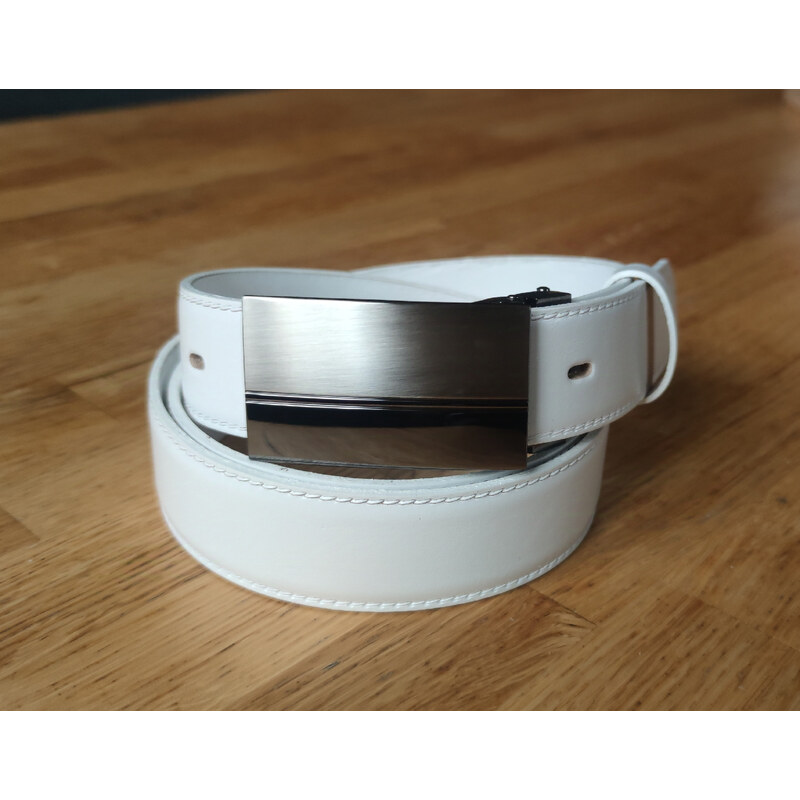 Penny Belts Bílý pánský pásek s plnou sponou 60