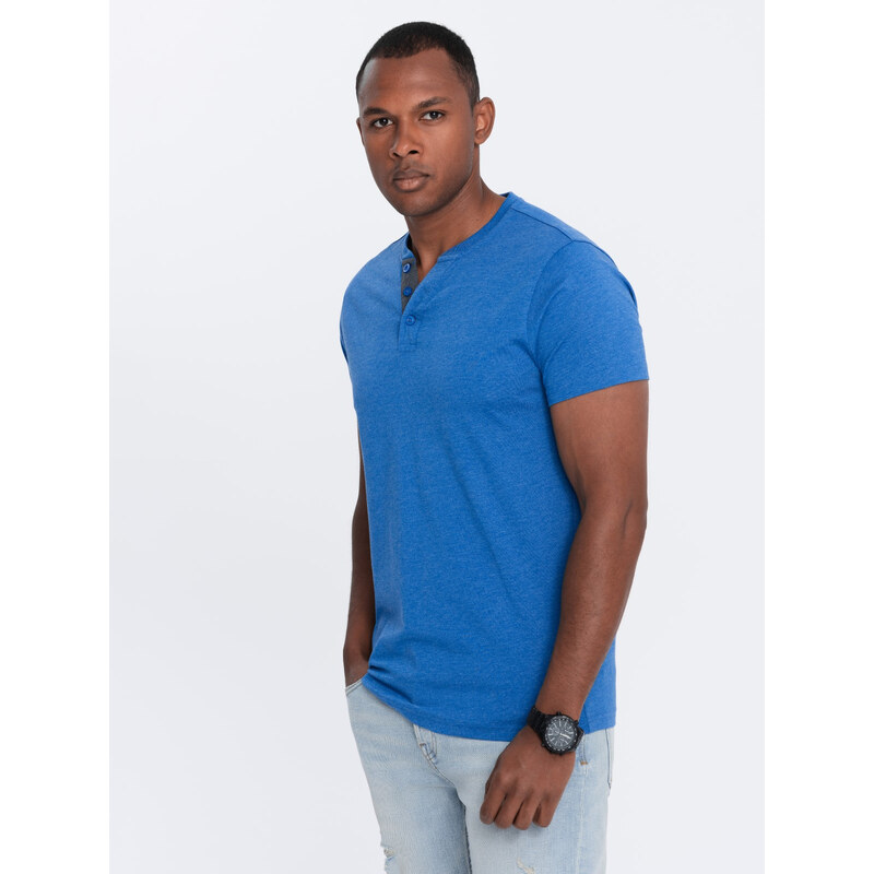 Ombre Mens t-shirt with round henley neckline - blue