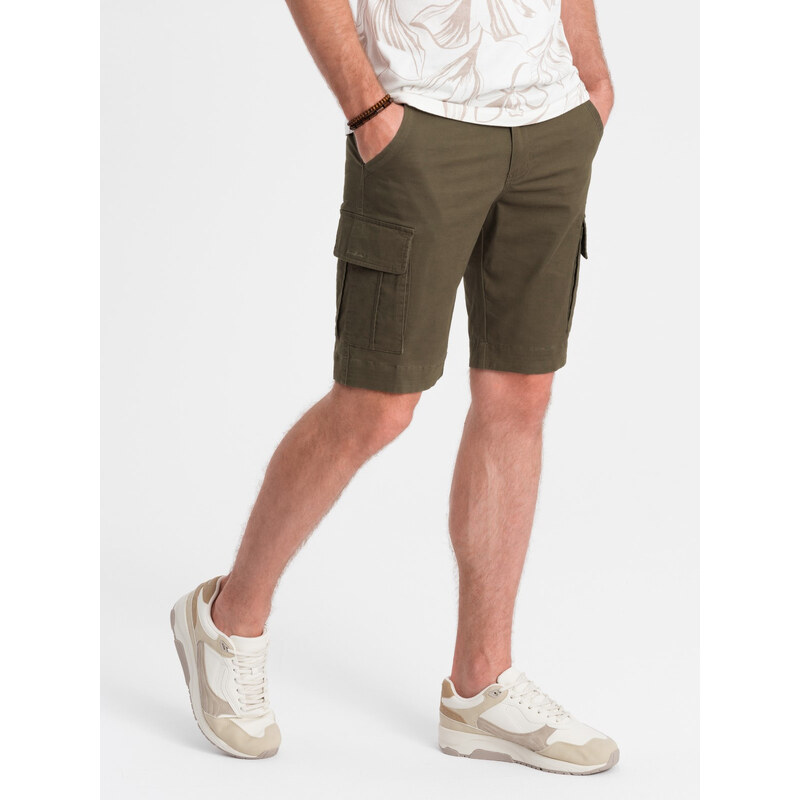 Ombre One-color mens shorts with cargo pockets - dark olive