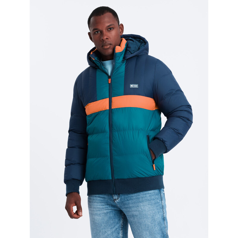Ombre Mens sporty colorful retro jacket - navy blue and orange