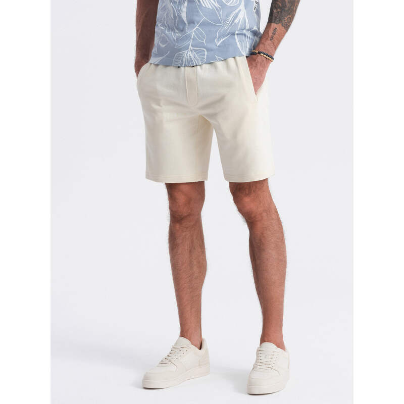 Ombre Mens knitted shorts with drawstring and pockets - cream
