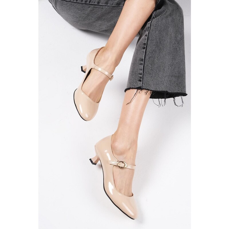 Mio Gusto Gabriela Nude Colored Patent Leather Womens Low Heeled