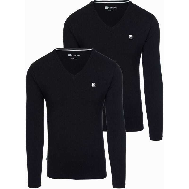 Ombre Set of 2x mens SLIM FIT longsleeve with V neckline and