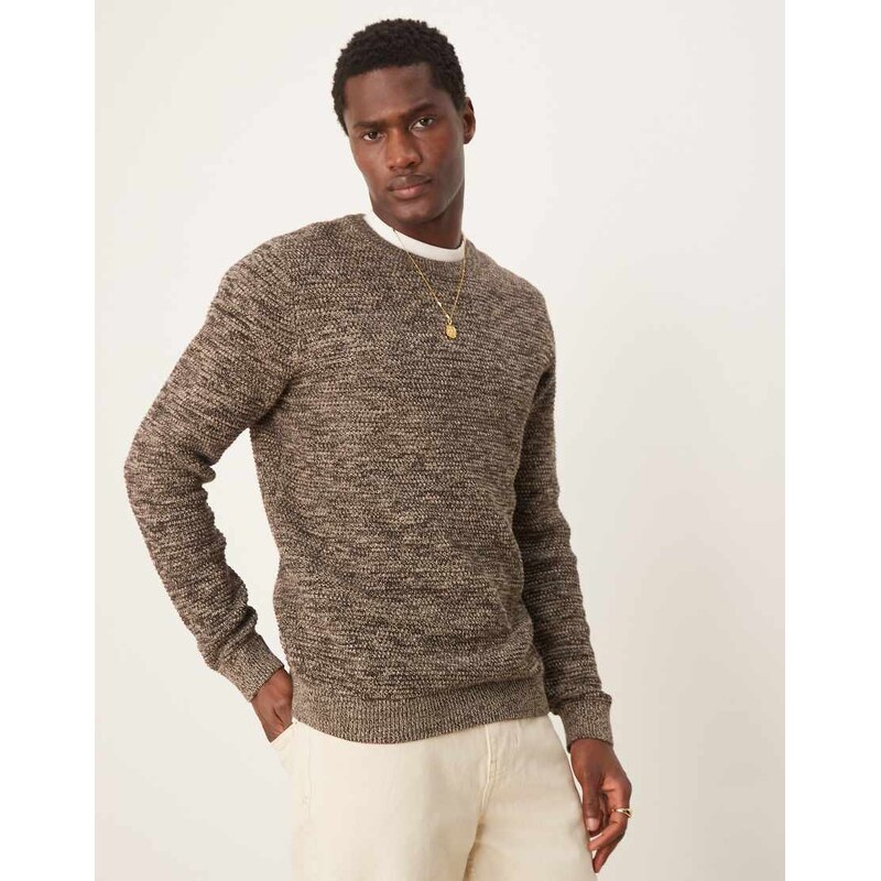 Selected textured knitted jumper in brown mix