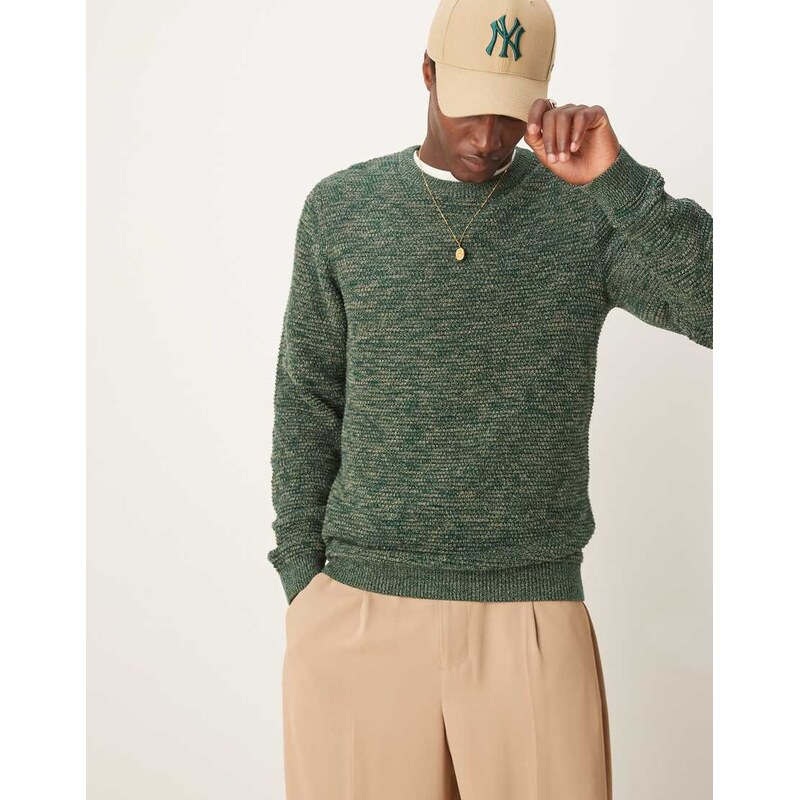 Selected textured knitted jumper in green mix