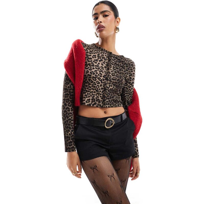 Stradivarius cropped cardigan in leopard-Multi 115743785