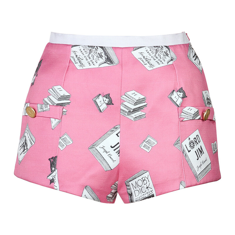 Olympia Le-Tan Cotton High-Waisted Book Print Shorts