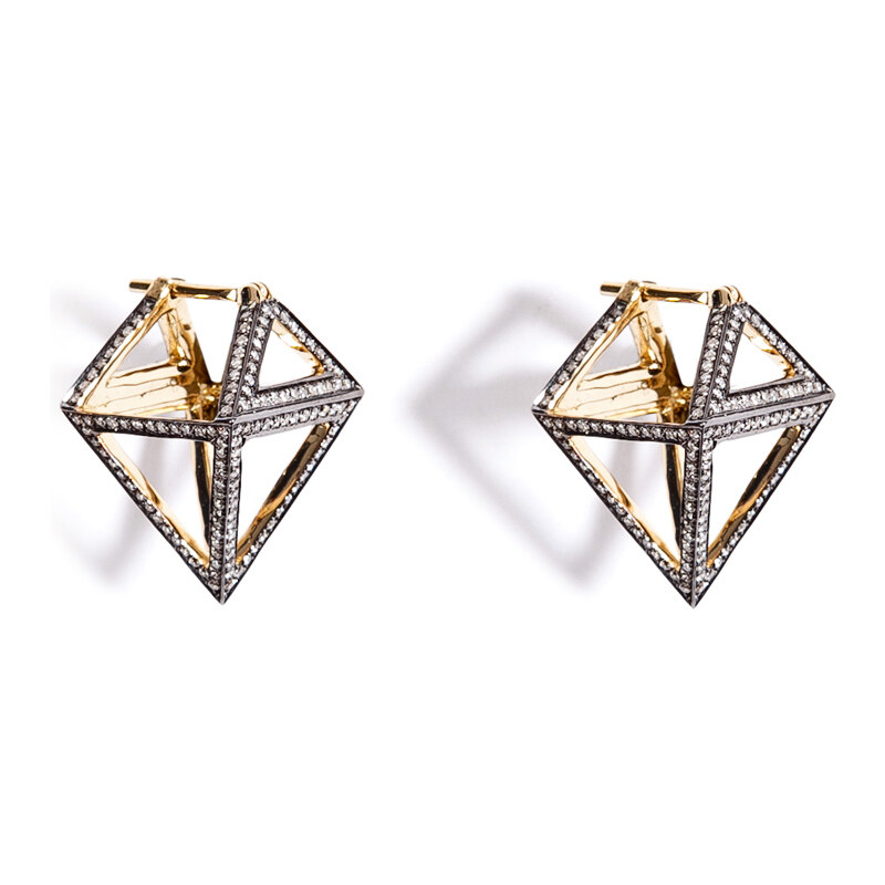 Noor Fares 18K Gold Octahedron Earrings with White Diamonds