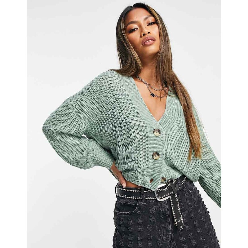 ONLY ribbed knitted cardigan in green 89774395