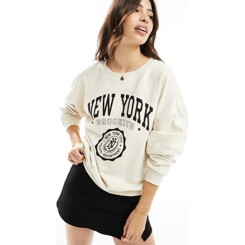 ONLY New York print sweatshirt in stone-Neutral