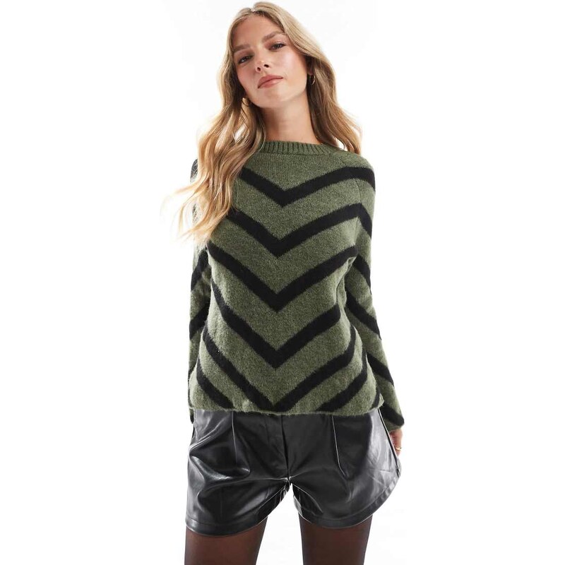 ONLY stripe knitted jumper in dark green-Grey