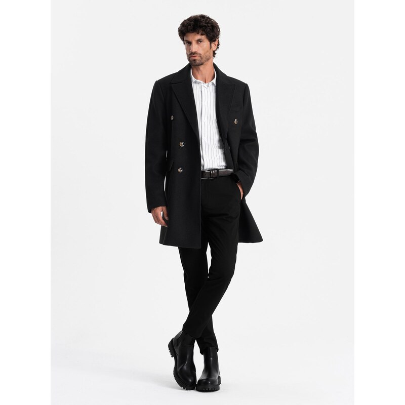 Ombre Mens double-breasted coat with decorative buttons - black