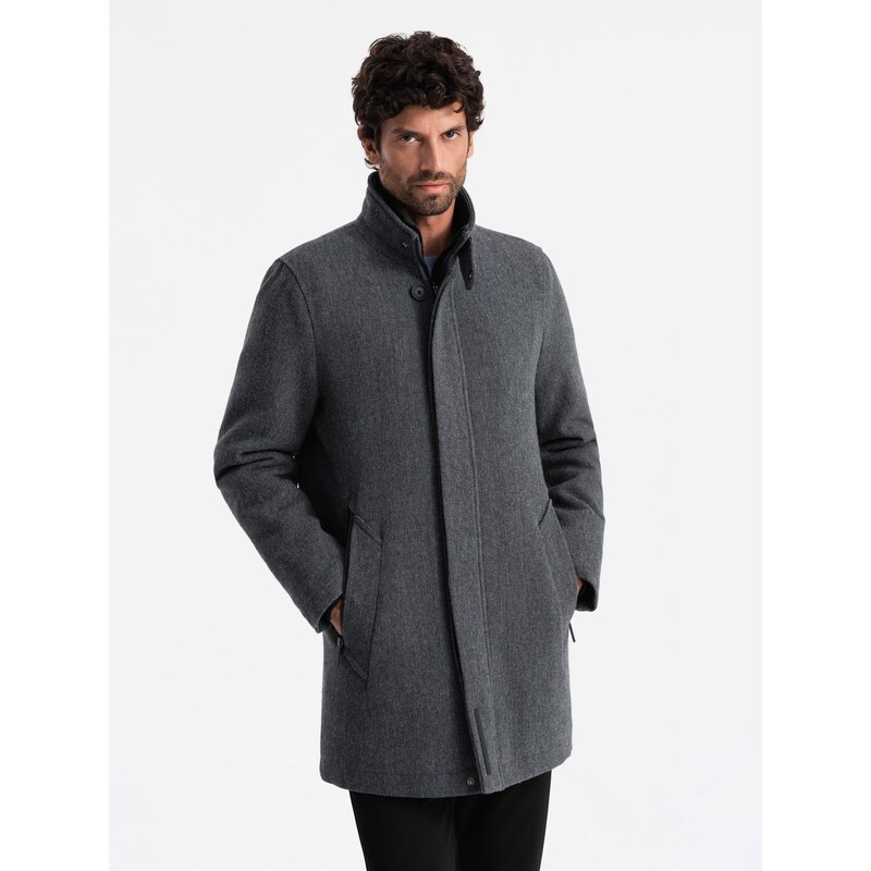 Ombre Mens winter coat with wool and quilted lining - graphite