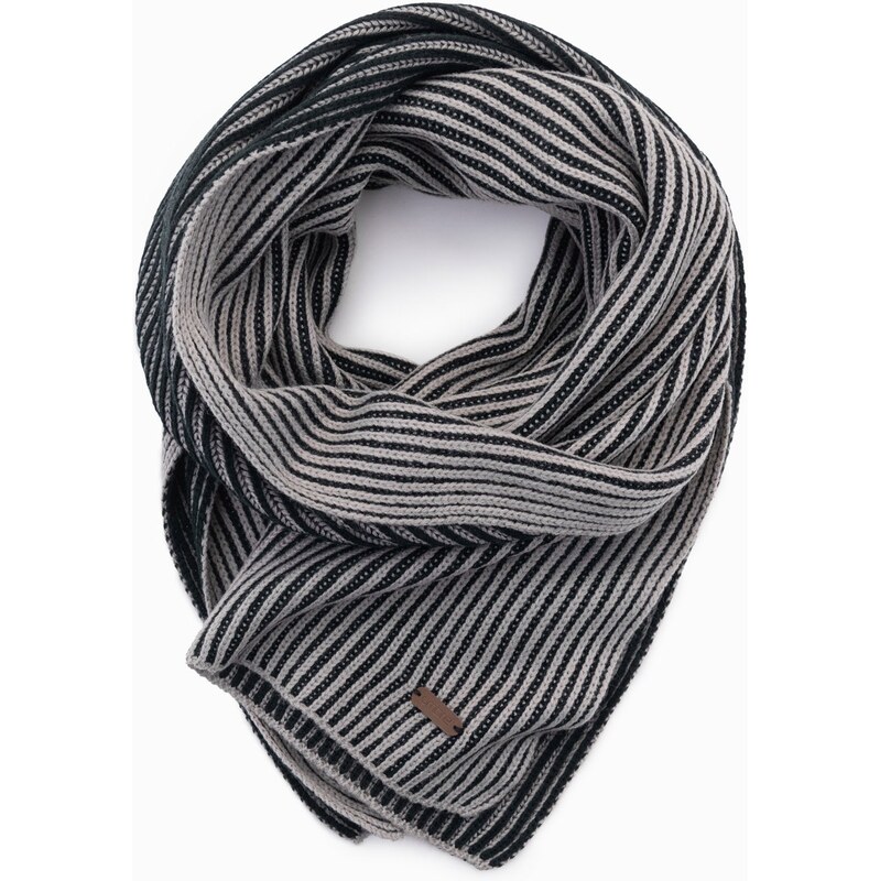 Ombre Mens knitted scarf with two-tone stripes - grey and black