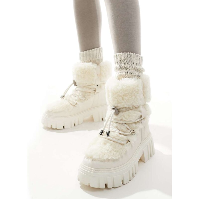 South Beach Faux Fur Chunk Lace Up Boot in Cream-White 115541440