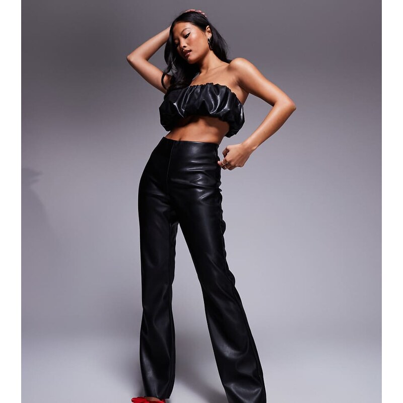 River Island Petite faux leather pull on flare in black 101087917