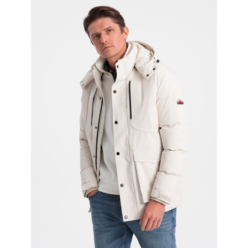 Ombre Mens winter jacket with detachable hood and cargo pockets