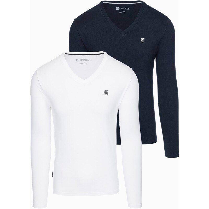 Ombre Set of 2x mens SLIM FIT longsleeve with logo and V-neck