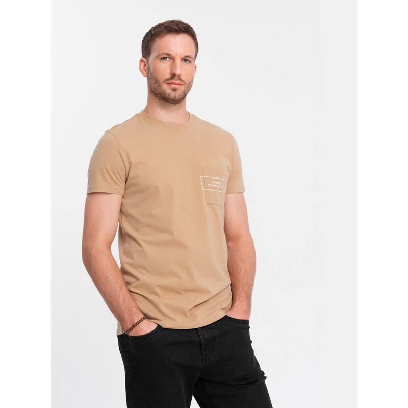 Mens cotton t-shirt with pocket print Ombre Streetstyle - sand