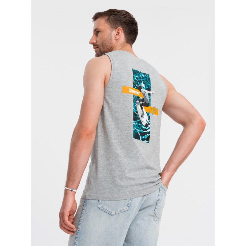 Ombre Summer Vibe printed mens cotton tank top - grey melange