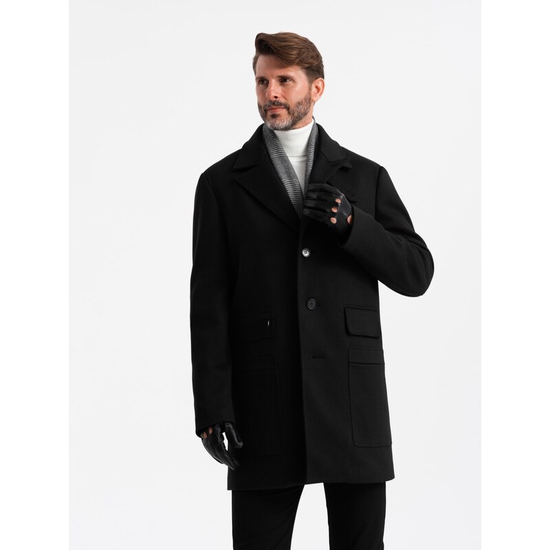 Ombre Mens single-breasted patterned coat with pockets - black