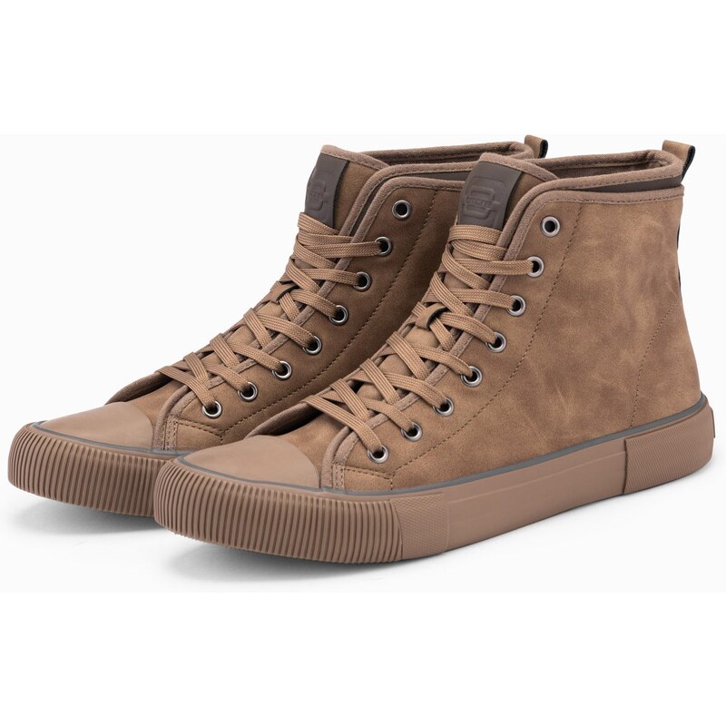 Ombre Mens high-top sneakers with decorative piping - brown