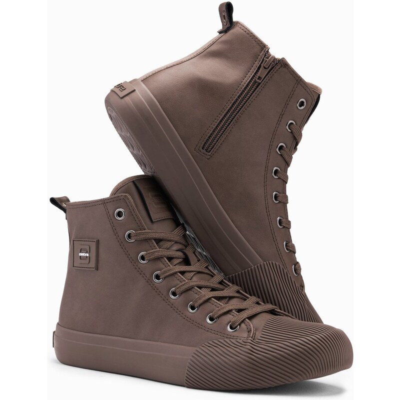 Ombre Mens high-top sneakers with decorative toe - brown