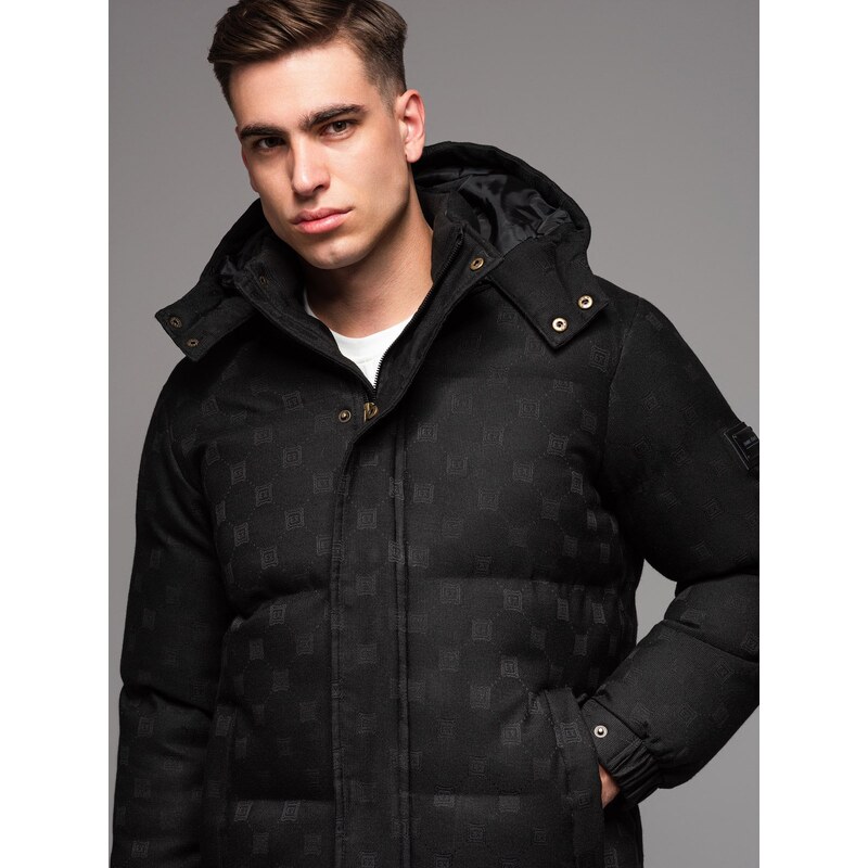 Ombre Mens patterned jacquard puffer jacket - black