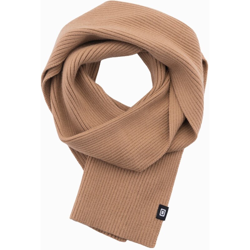 Ombre Mens monochromatic ribbed knit scarf - light brown