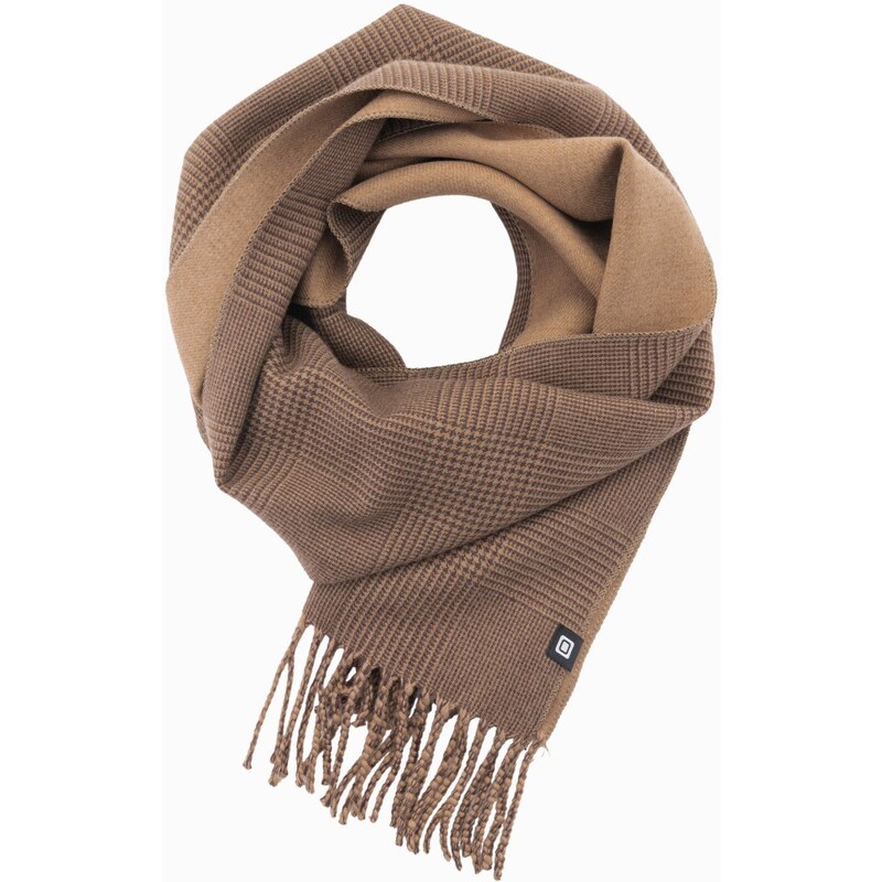 Ombre Double-sided mens checkered scarf with tassels - brown and