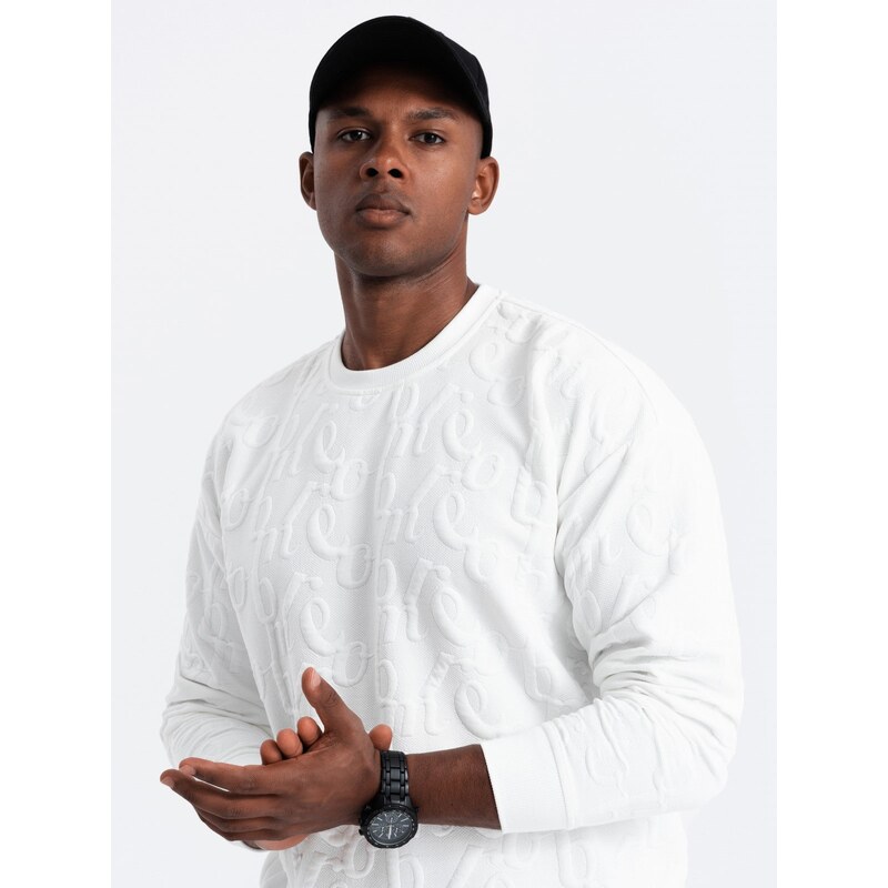 Ombre Mens RELAXED FIT sweatshirt with embossed letters - ecru