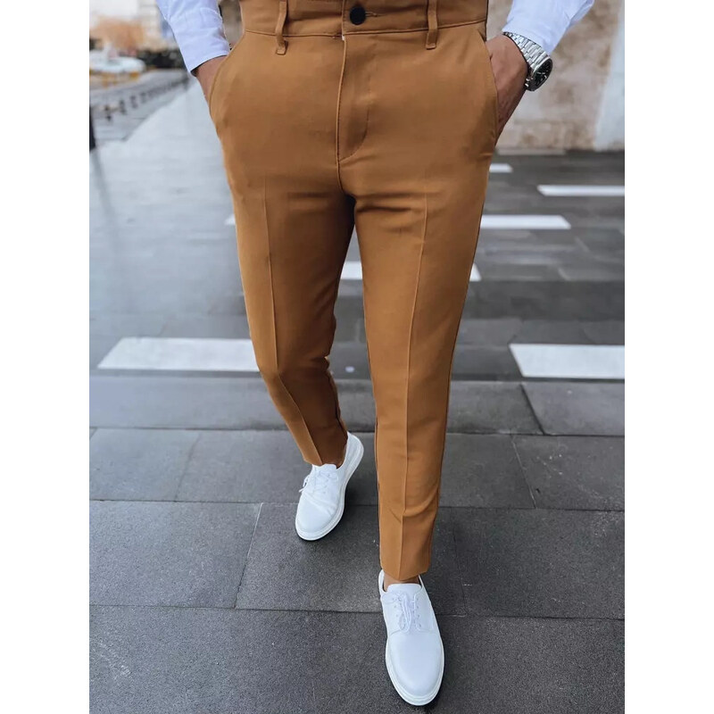 BASIC Hnědé pánské jednobarevné chino kalhoty Hnědá