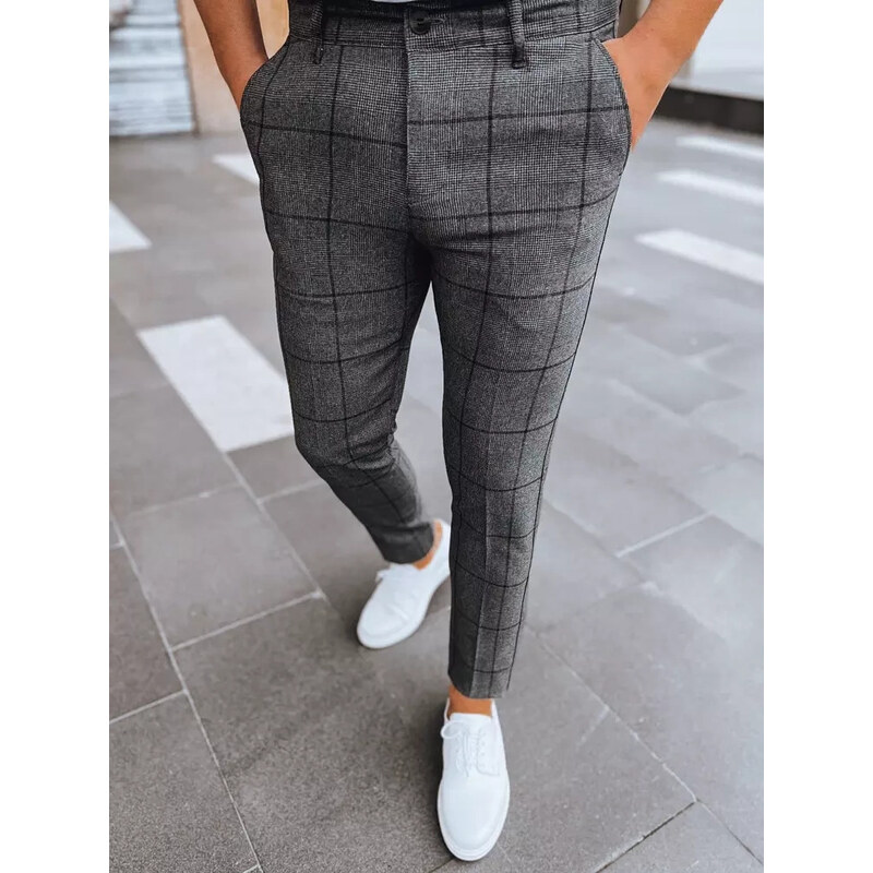 BASIC Tmavě šedé kárované chino kalhoty UX3956