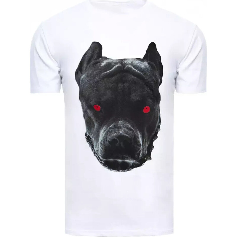 BASIC Bílé tričko s potiskem Pitbull Bílá