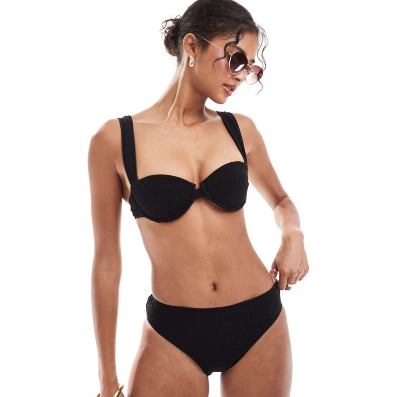 Accessorize underwire glitter bikini top in black 101118025