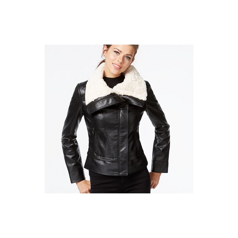 Bunda Guess Faux-Fur-Collar Faux-Leather Jacket