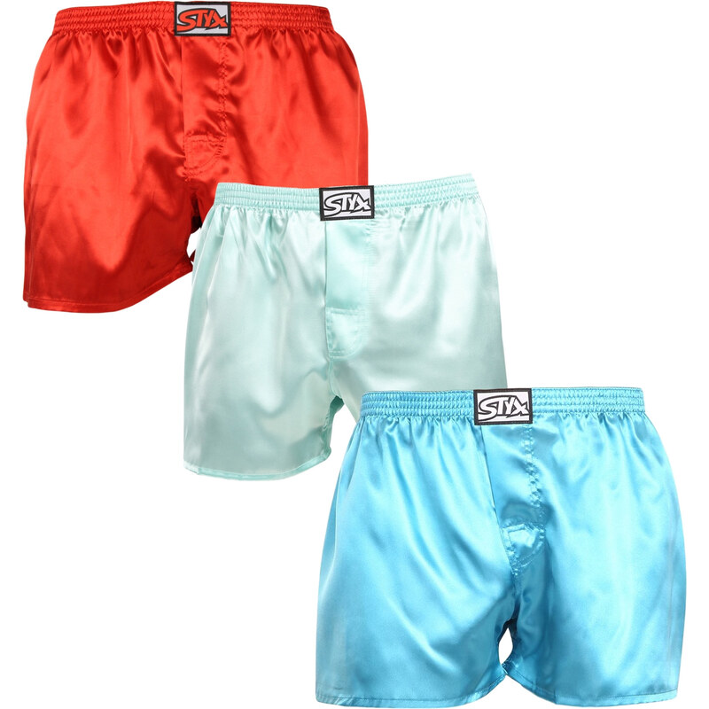 3PACK pánské trenky Styx klasická guma saténové vícebarevné