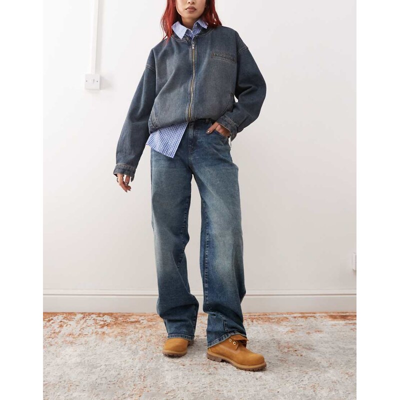 Noisy May Josie high waist baggy jeans in mid wash-Blue