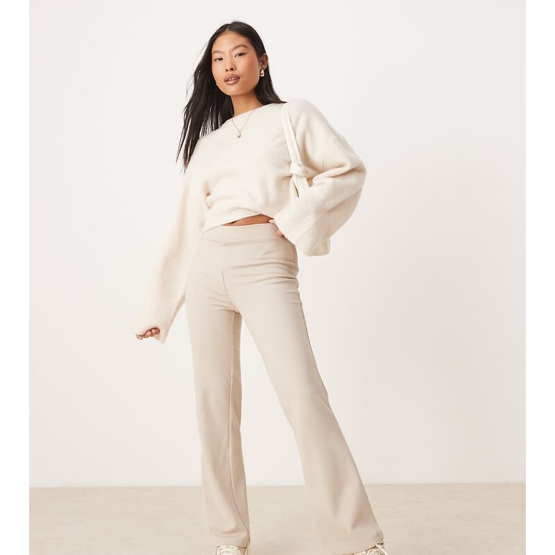 JDY Petite high waisted flare trousers in off white-Neutral