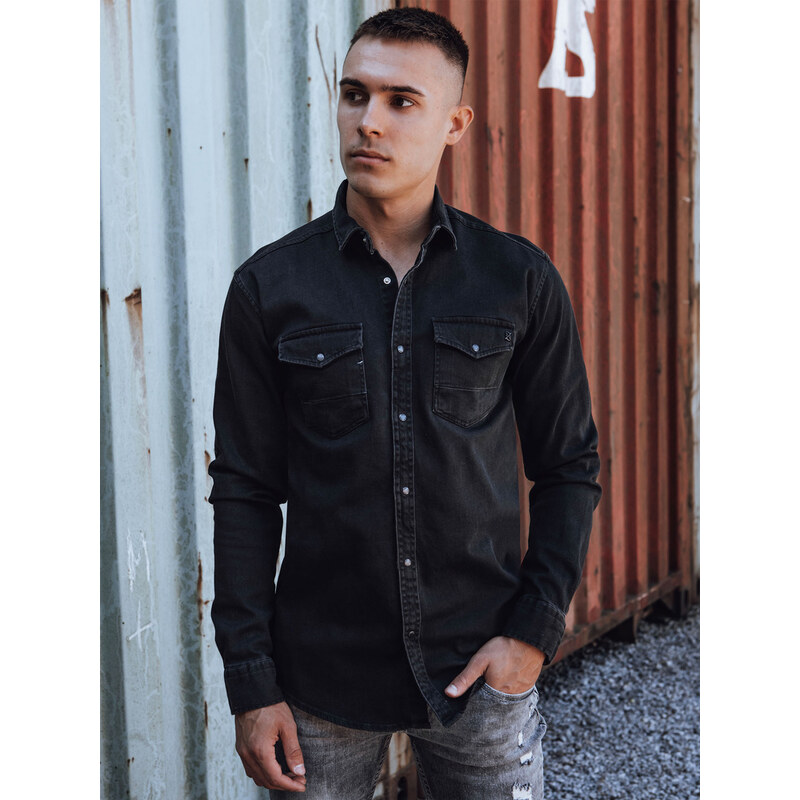 BASIC Pánská černá džínová košile DX2586