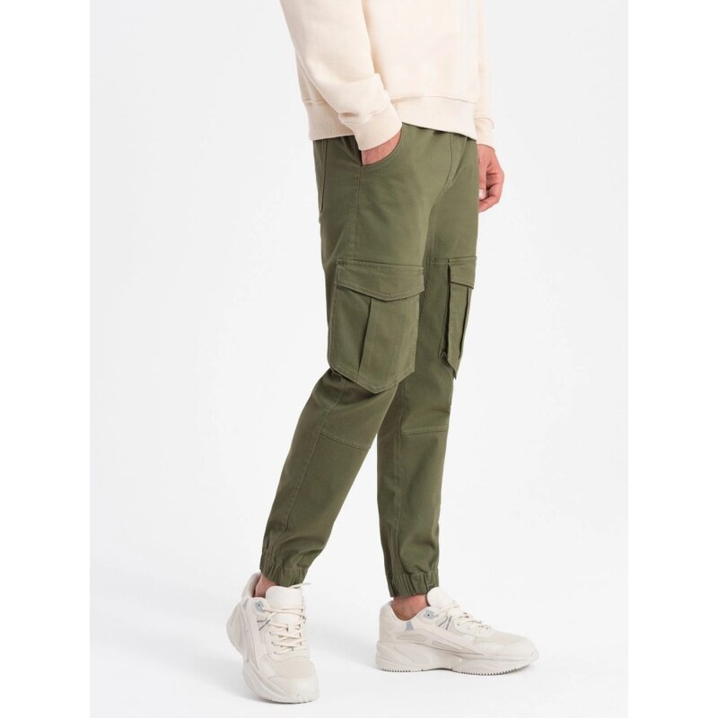 Ombre Clothing Trendové olivové joggery P886