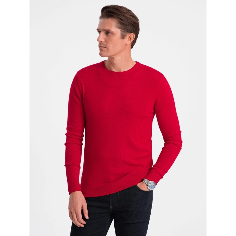 Ombre Clothing Klasický červený svetr s kulatým výstřihem V5
