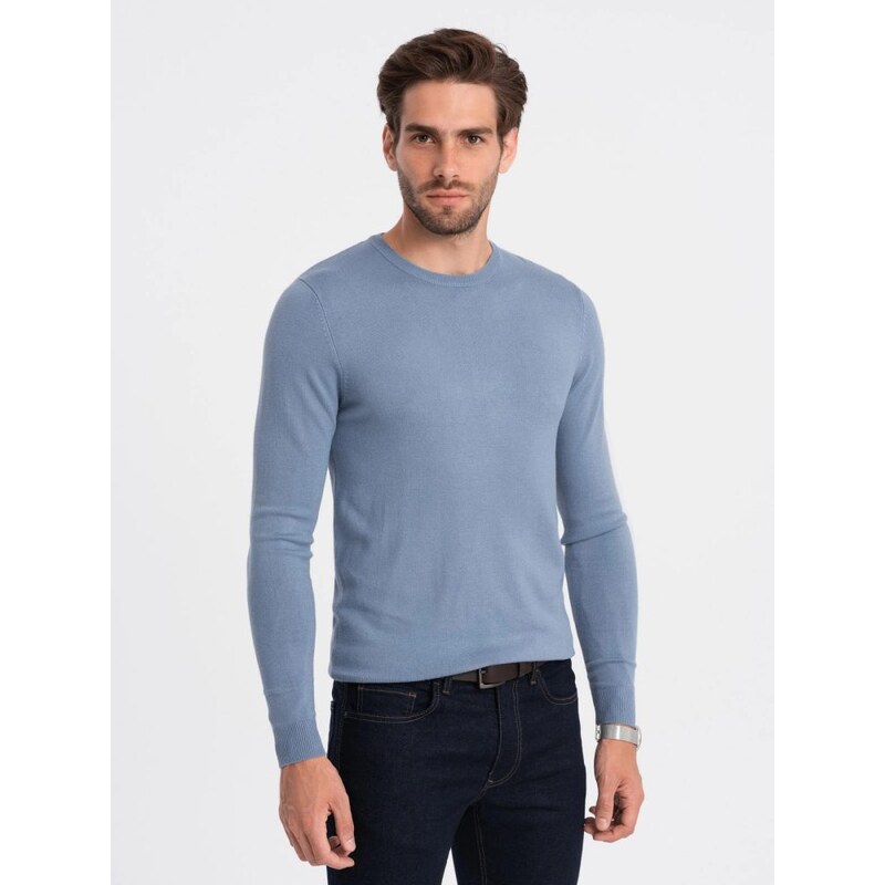 Ombre Clothing Klasický světle modrý svetr s kulatým výstřihem