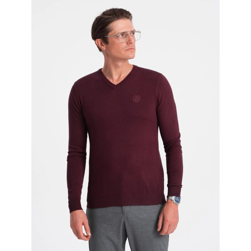Ombre Clothing Klasický vínový svetr s výstřihem do V V13 SWBS