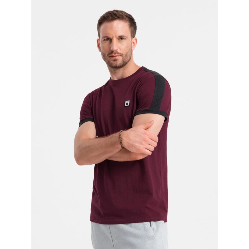 Ombre Clothing Jedinečné bordó tričko s nášivkou V2 S1632