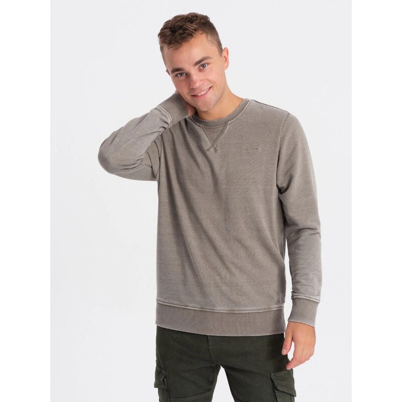 Ombre Clothing Béžová mikina s ozdobným prošíváním V2 SSDS-0131