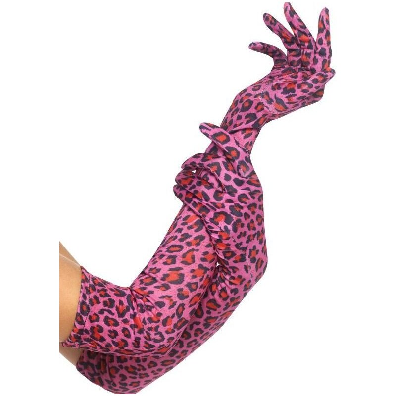 Rukavice leopard růžové 52 cm
